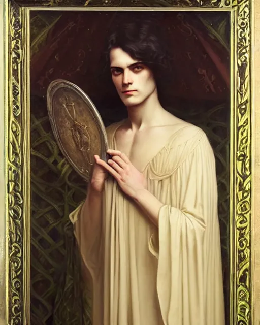 Image similar to a portrait of the prince of masculinity, art by tom bagshaw and manuel sanjulian and thomas cooper gotch, pre raphaelite, art nouveau