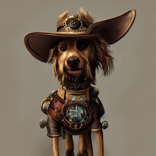 Prompt: poddle dog dressed with inspirations from steampunk style, high detailed, digital art, trending on artstation, devianart, cgsociety