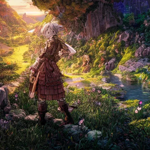 Image similar to the landscape of an unimaginable and beautiful place, beyond the physical realm, an ultrafine hyperdetailed illustration by kim jung gi, irakli nadar, intricate linework, bright colors, octopath traveler, final fantasy, unreal engine 5 highly rendered, global illumination, radiant light, detailed and intricate environment