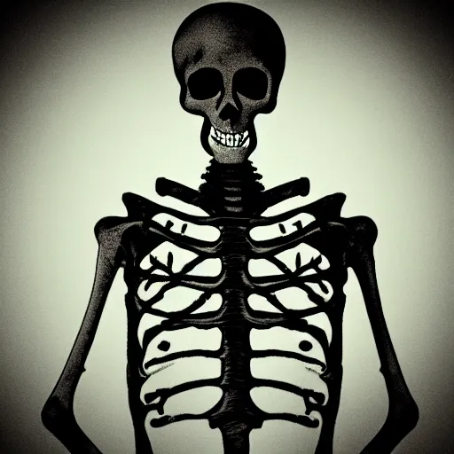 Prompt: skeleton smoking, black background, noir style