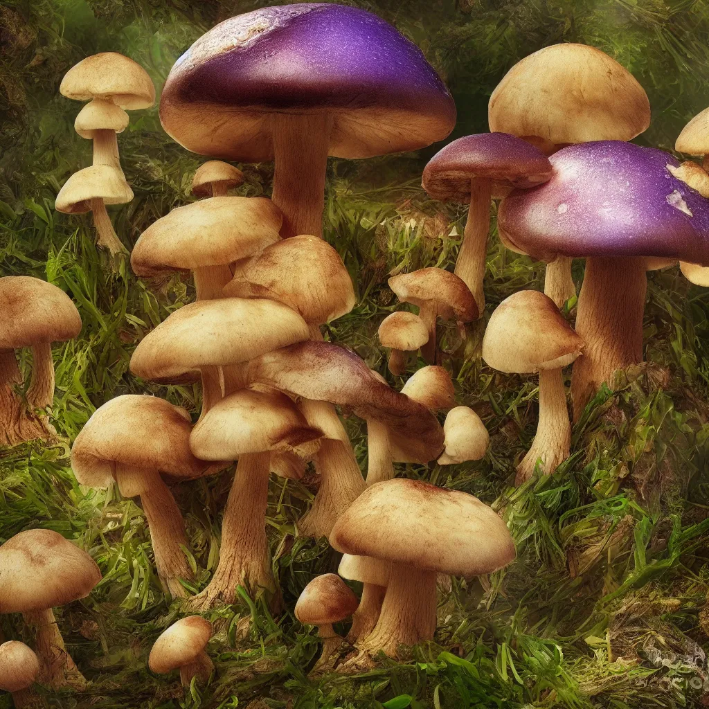 Prompt: 5 cm macro photo of mushroom growing in a spheroid forest, 3d render, nightlight Study, by Jan Davidsz de Heem and Lisa Frank, Art Nouveau, 8k, extreme detail, sharp focus, cinema 4d render