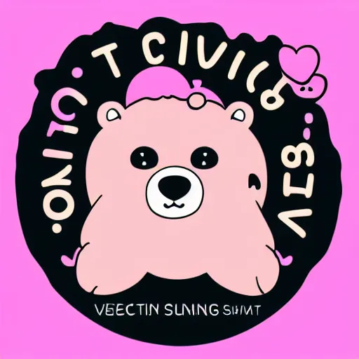 Image similar to a cute pink fluffy vector podcast logo of a streaming bear, golden ratio, iconic, award winning, line art, bold, playful