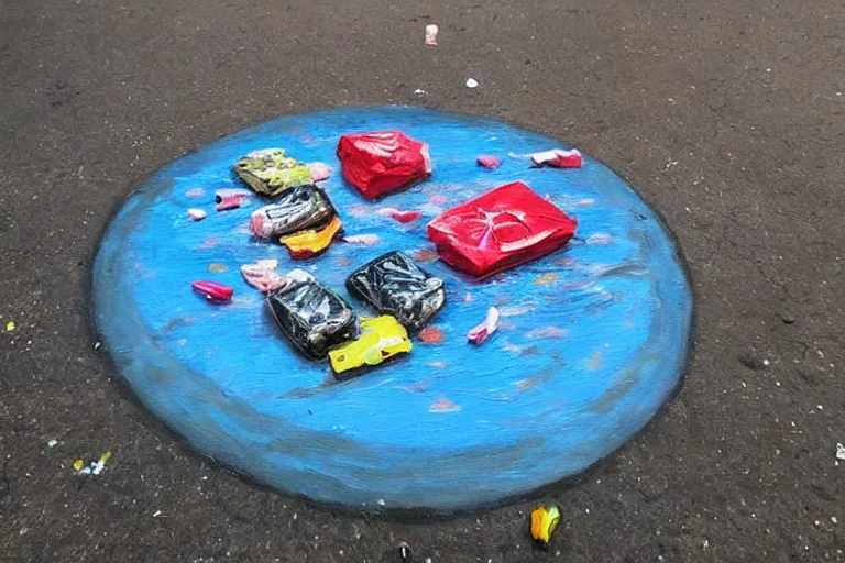 Image similar to artist makes incredible painting on top of littered chewing gum