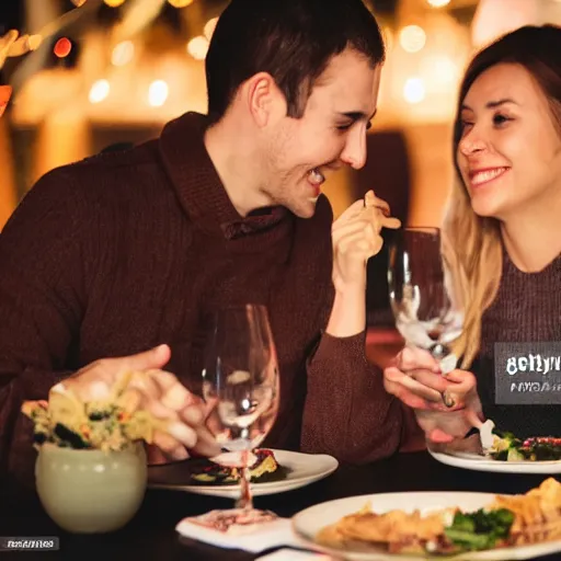 Prompt: professional photo of a romantic dinner date, love, award winning