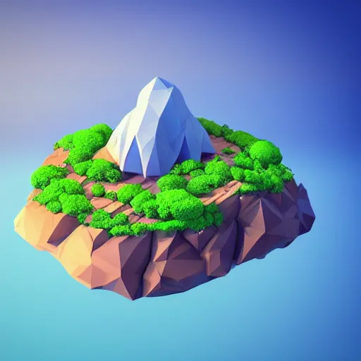 Prompt: a floating island on an ocean isometric art, low poly art, game art, artstation, 3D render, cgsociety, unreal engine 5