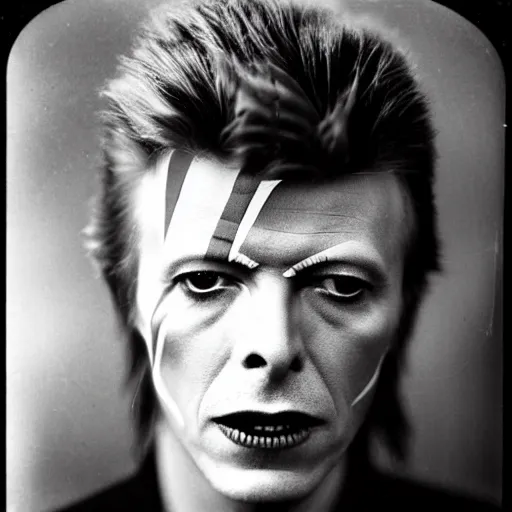 Prompt: wet plate photo of david bowie