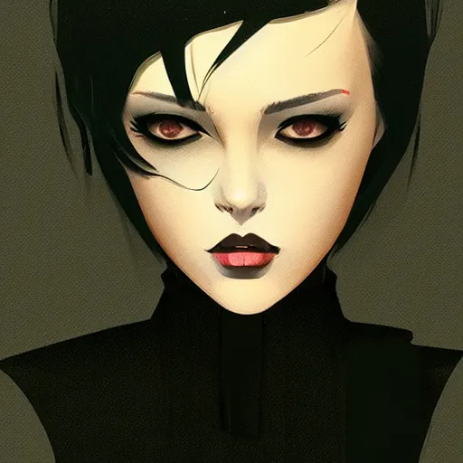 Image similar to slim killer girl in tuxedo with black bob hair, elegant, 2d, ultra highly detailed, digital painting, smooth, sharp focus, artstation, art by Ilya Kuvshinov