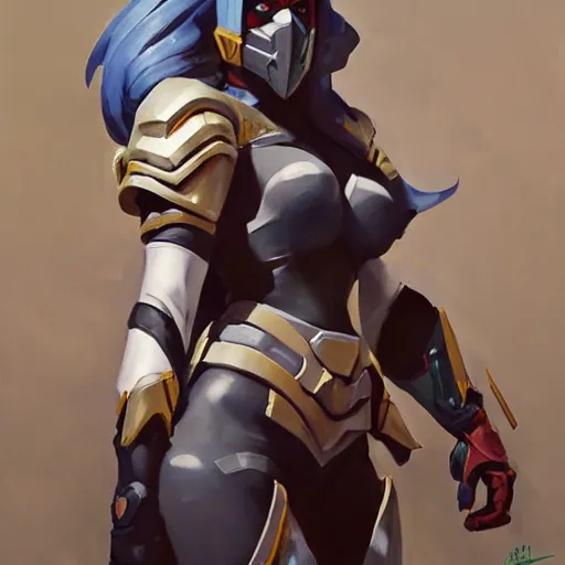 Image similar to greg manchess portrait painting of armored quinn as overwatch character, medium shot, asymmetrical, profile picture, organic painting, sunny day, matte painting, bold shapes, hard edges, street art, trending on artstation, by huang guangjian and gil elvgren and sachin teng