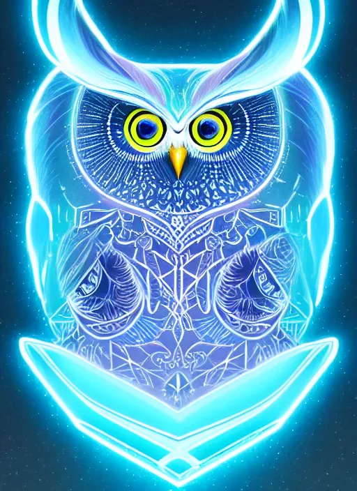 Image similar to symmetry!! product render poster vivid colors divine proportion owl, ice and snow, glowing fog intricate, elegant, highly detailed, digital painting, artstation, concept art, smooth, sharp focus, illustration,