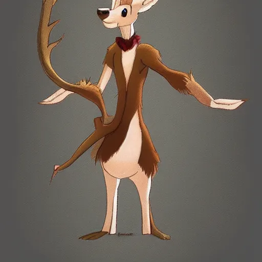 Image similar to an anthropomorphic deer, fursona!!!!! by don bluth, by kawacy, trending on artstation, full body