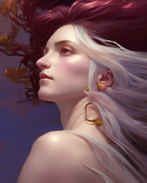 Prompt: painting of stunning otherworldly goddess of beauty rising from the void, highly detailed, digital painting, artstation, concept art, smooth, sharp focus, illustration, art by artgerm and greg rutkowski and alphonse mucha, 8 k