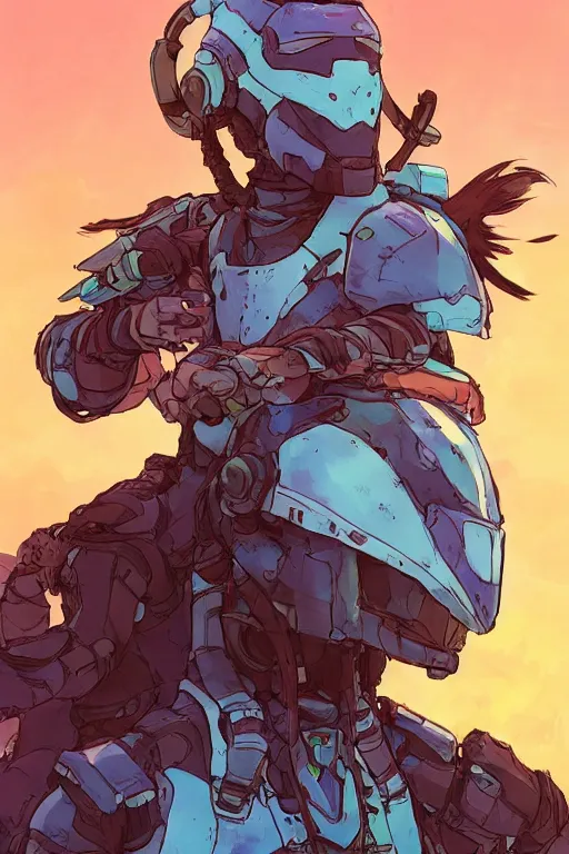 Image similar to combination suit armor aloy horizon forbidden west horizon zero dawn robot ninja mask helmet backpack tribal, art gta 5 comics, official fanart behance hd artstation by jesper ejsing, by rhads, makoto shinkai and lois van baarle, ilya kuvshinov, ossdraws radiating a glowing aura cgi rtx 2 0 2 2