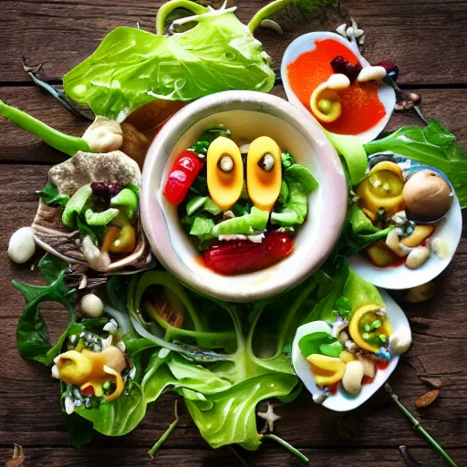 Image similar to food photography of a teeth salad with lots of teeth and a pinch of teeth with a side of teeth