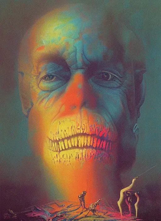 Image similar to alex jones by lisa frank and zdzislaw beksinski