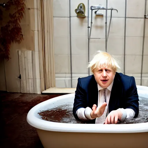 Image similar to boris johnson baving in a bathtub full of beans