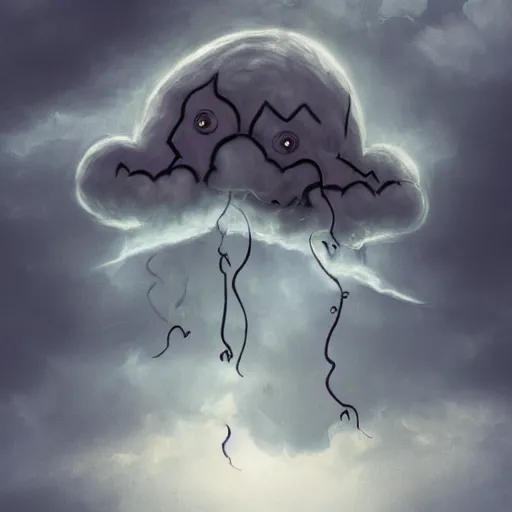 Prompt: a creepy eldritch lovecraftian monster in the clouds, realistic lighting