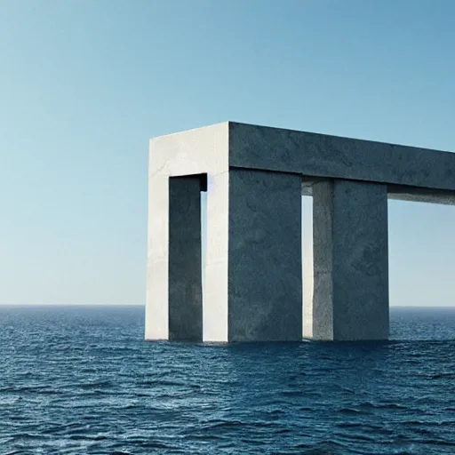 Image similar to a monolithic superstructure coming out of the vast ocean