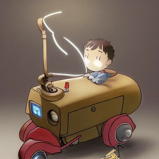 Image similar to a dream machine connceted to a boy with a helmet and electric cable by vanessa morales, studio ghibli, with radial light ray