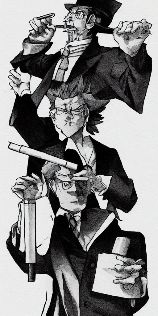 Image similar to the judge from Ace Attorney, smoking a cig