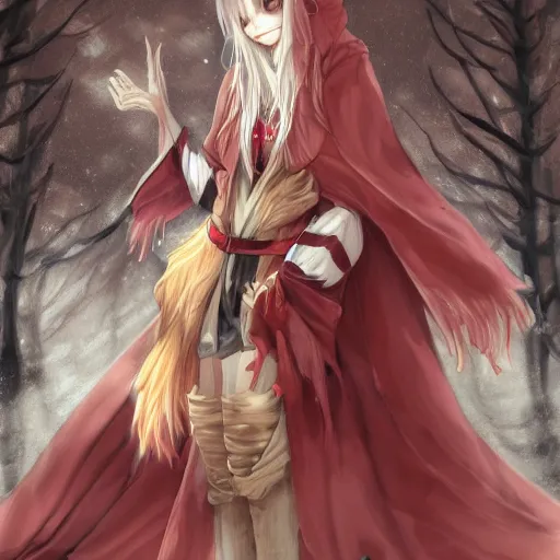 Image similar to Fox kitsune humanoid wearing a cloak is shopping for groceries, pixiv, artstation