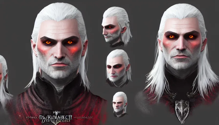 Image similar to a digital art portrait of vampire witcher character design from dark souls, blood mage paladin warlock inquisition character sheet, 4 k, ultra detail, volumetric lighting, unreal engine, octane render
