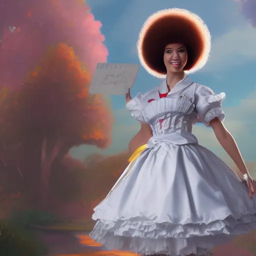 Image similar to Bob Ross is dressed in a maids outfit, hyperdetailed, artstation, cgsociety, 8k