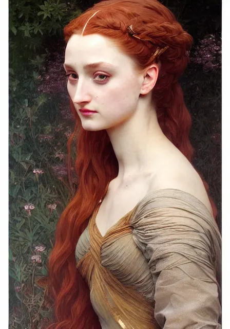 Image similar to sansa, intricate, elegant, highly detailed, digital painting, artstation, concept art, smooth, sharp focus, illustration, art by artgerm and greg rutkowski and alphonse mucha and william - adolphe bouguereau, monet, pre - raphaelite