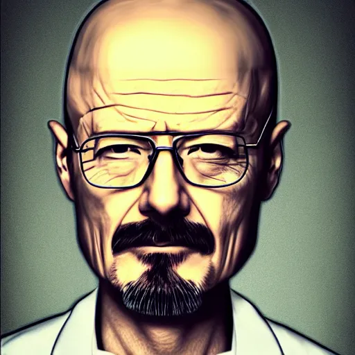 Prompt: Hideo Kojima as Walter White, matte paint, portrait, very coherent, airbrush