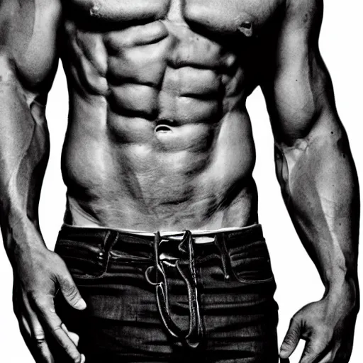 Prompt: big buff 6 pack Walter edited black and white image