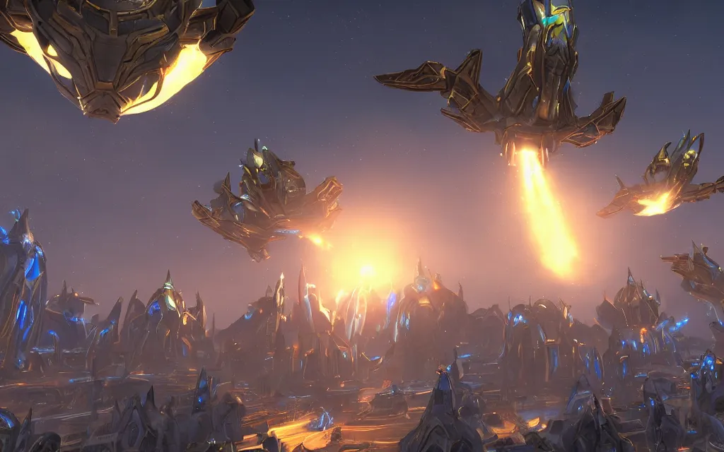 Prompt: protoss structure city, protoss vehicles flying, cinematic dramatic lighting, beautiful