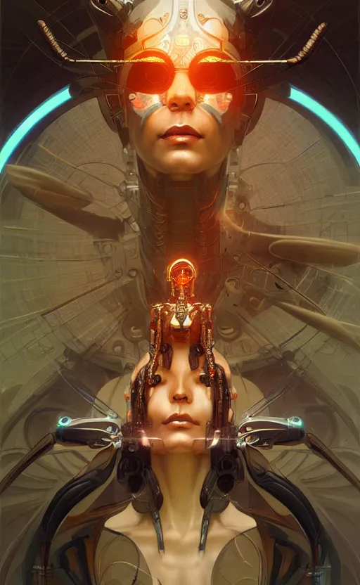 Prompt: cyborg insect deity, sci-fi, highly detailed, digital painting, artstation, concept art, smooth, sharp focus, illustration, art by artgerm and greg rutkowski and alphonse mucha