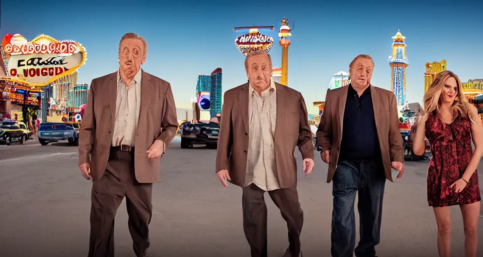 Prompt: first image heist comedy movie starring rodney dangerfield, sundance official selection. shot on the las vegas strip with alexa mini, stunning cinematography, golden hour, filmgrain.