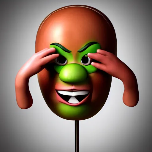 Image similar to man with onion face crying big tears 3 d render