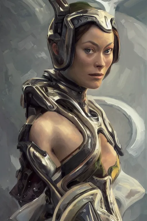 Image similar to a professional painting of a young Olivia Wilde, clothes in military armor, olive skin, long dark hair, beautiful bone structure, symmetrical facial features, intricate, elegant, digital painting, concept art, smooth, sharp focus, illustration, from StarCraft by Ruan Jia and Mandy Jurgens and Artgerm and William-Adolphe Bouguerea