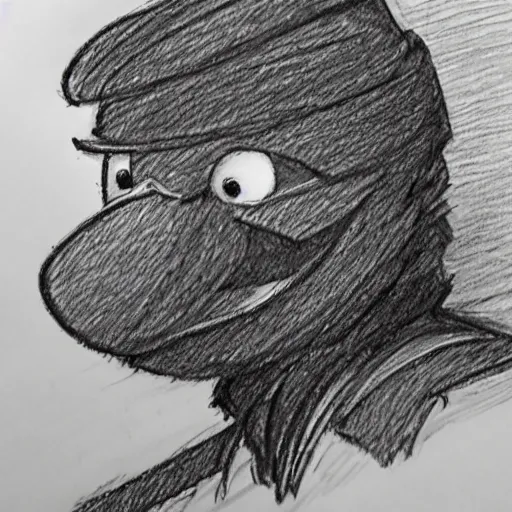 Prompt: elmo in court. pencil court sketch. intricate. highly professionally detailed.