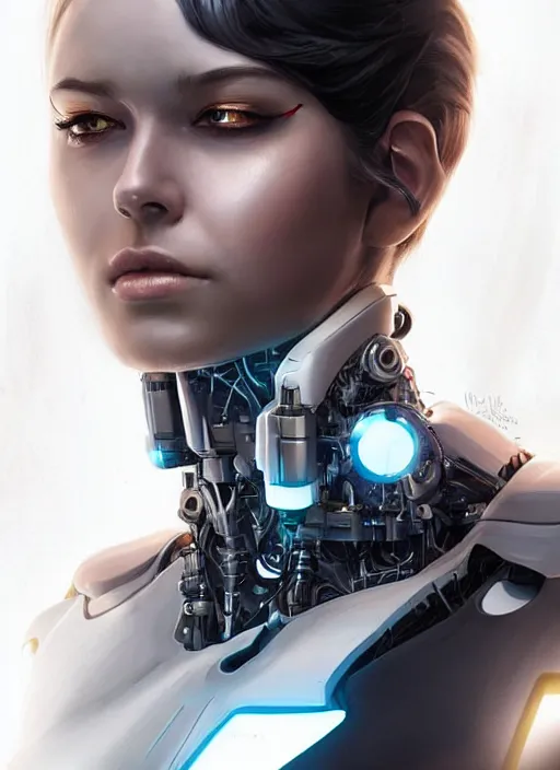 Image similar to portrait of a cyborg woman who turns her head to the ((((((right))))) left+100 (((((up))))) (((((down))))) by Artgerm,eyes closed , biomechanical, hyper detailled, trending on artstation