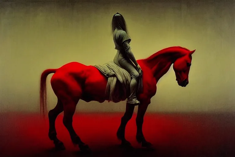 Image similar to a white cyberpunk horses with human heads, in the style of beksinski, parts by edward hopper, parts by rodcenko, parts by yue minjun, intricate and epic composition, red by caravaggio, insanely quality, highly detailed, masterpiece, red light, artstation, 4 k