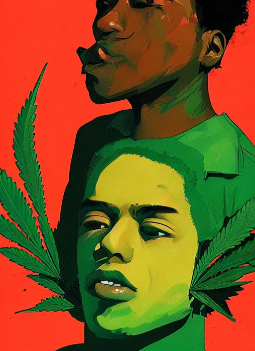 Prompt: profile picture by sachin teng x ofwgkta, marijuana, organic painting, asymmetrical, green, marijuana smoke, matte paint, hard edges, energetic