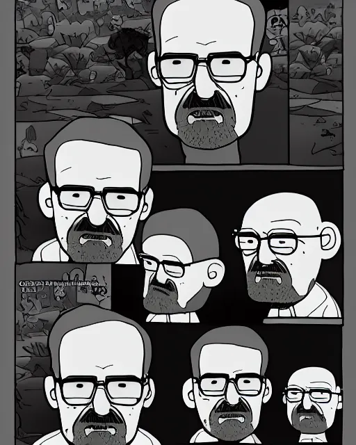 Image similar to portrait of walter white in the style of justin roiland. heisenberg from breaking bad. cinematic lighting. style of rick & morty. photographic, photography. by justin roiland