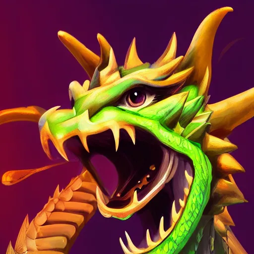 Prompt: playful, happy, cheeky asian dragon's head close up, looking left, illustration, artstation, award winning, 4 k