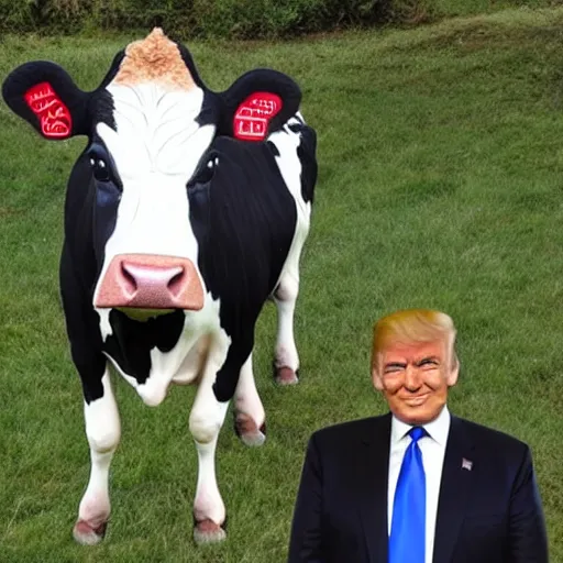 Prompt: cow with the head of donal trump