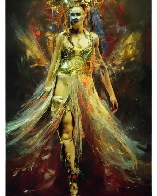 Image similar to holy goddess of circus and performance arts, golden accents by ruan jia