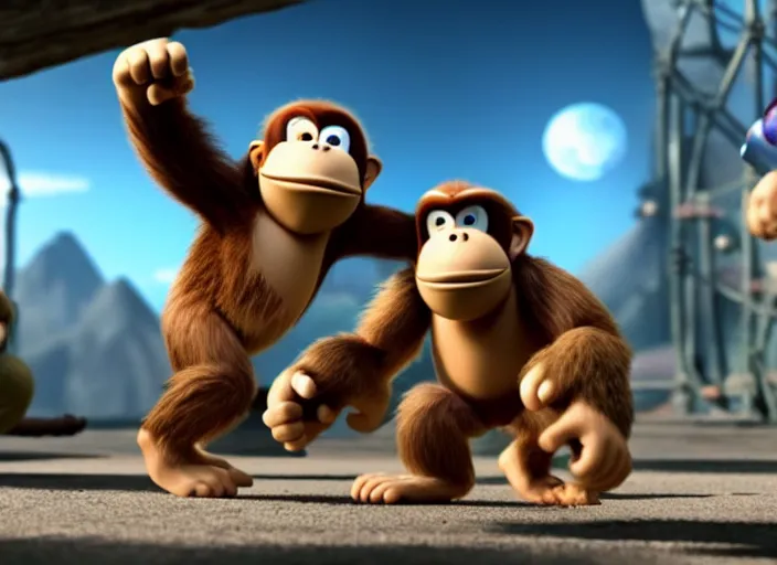 Image similar to film still of donkey kong in the new scifi movie, 4 k