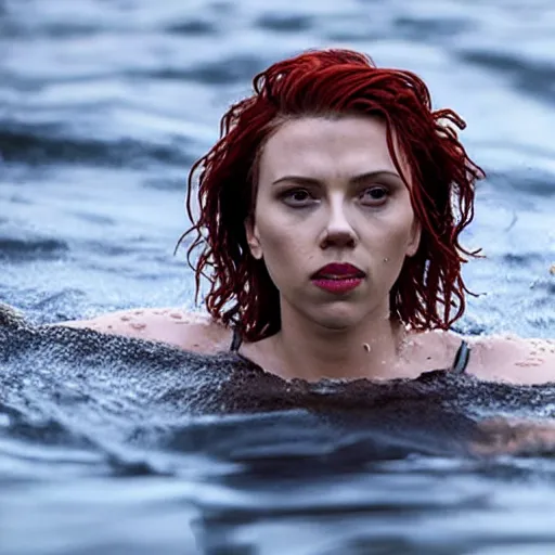 Image similar to intimate movie still of scarlett johansson submerging in water in under the skin