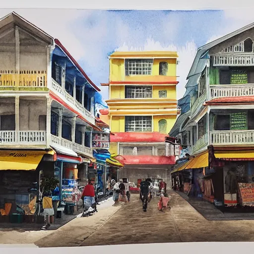 Image similar to singapore katong shophouses street scene, highly detailed, contemporary watercolor, smooth, by joseph zbikowicz, 8 k