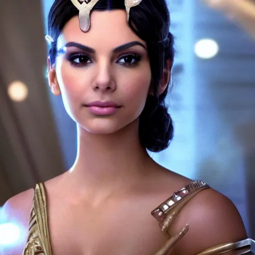 Image similar to victoria justice with kim kardashian body as princess padme in star wars episode 3, 8 k resolution, cinematic lighting, anatomically correct