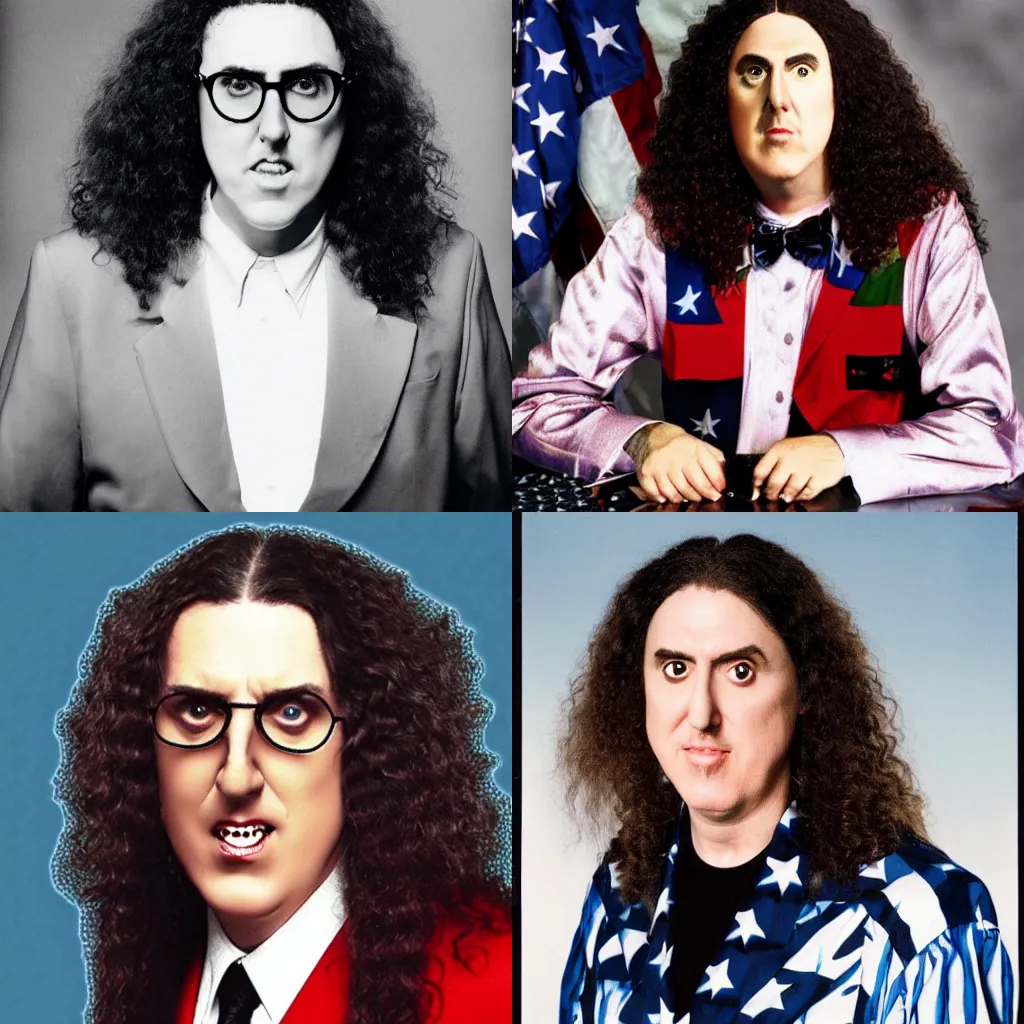 Prompt: Press photo of Weird Al Yankovic as president of the United States