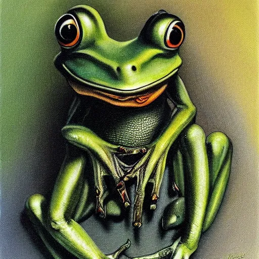 Image similar to The best painting of a frog of all time, by H.R. Giger
