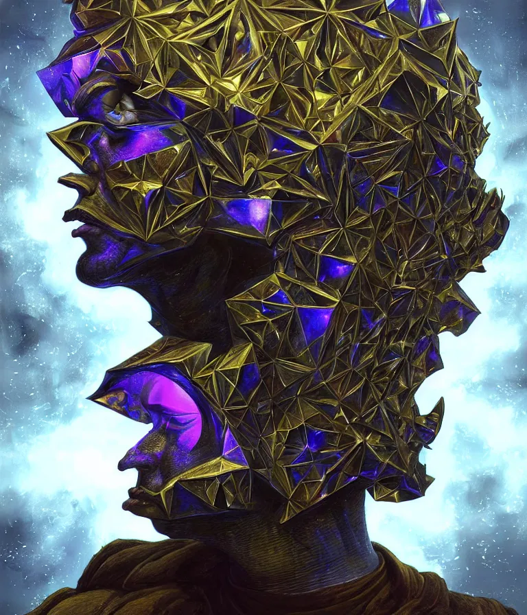 Image similar to front!!! shot of a court jester!!! character, mesmerizing fractal hypercubes, bismuth, dark holography!!!, future, metallic galactic, crystalline edges, polygonal, elegant, highly detailed, centered, (((artstation, concept art, jagged, sharp focus, artgerm, Tomasz Alen Kopera, Peter Mohrbacher, donato giancola, Joseph Christian Leyendecker, WLOP, Boris Vallejo))), ((raytracing)), mugshot!!!!!, ugly!!!!!!, octane render, nvidia raytracing demo, octane render, nvidia raytracing demo, octane render, nvidia raytracing demo, 8K