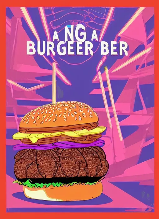 Image similar to a huge burger, synth wave